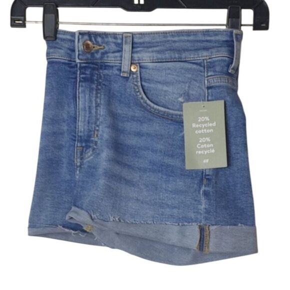 H&M Womens Denim Shorts 6 Blue Stretch Y2K Distressed Cuffed Streetwear - Picture 3 of 7